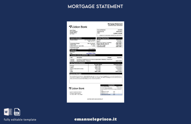 estratto conto mutuo Malta Lidion Bank in stile verificato Modello Word e modell